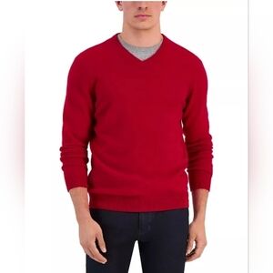 Club Room 100% 2 Ply Cashmere Red V Neck Sweater Mens Large Preppy Holiday